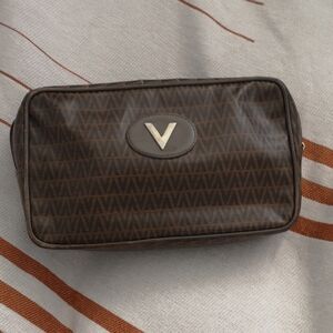 Valentino By Mario Valentino Dark Brown V-Pattern Toiletry Bag